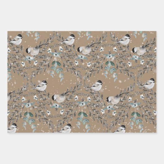 Rustic Kraft Snowy Winter Birds Nesting Inpakpapier Vel (Voorkant 2)
