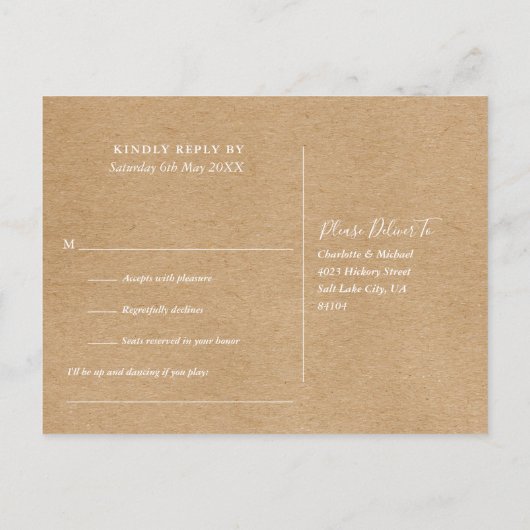 Rustic Kraft Song Request RSVP Briefkaart (Achterkant)