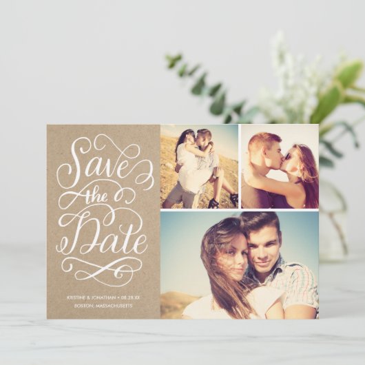 Rustic Kraft sparen de datum collage Save The Date (Staand voorkant)