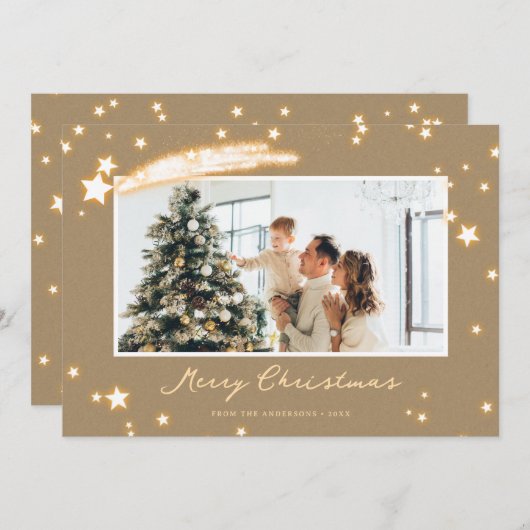 Rustic Kraft Sparkly Star-kerstkaarten Feestdagenkaart (Voorkant / Achterkant)