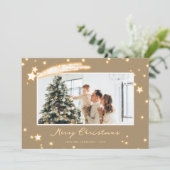 Rustic Kraft Sparkly Star-kerstkaarten Feestdagenkaart (Staand voorkant)