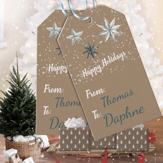 Rustic Kraft  Star Ornaments Snowfall Cadeaulabel