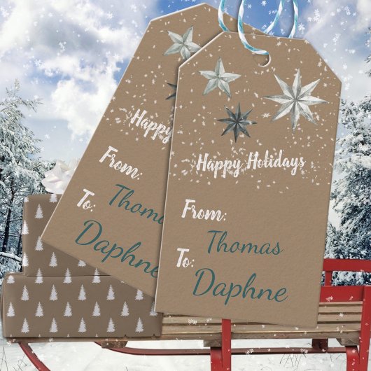Rustic Kraft  Star Ornaments Snowfall Cadeaulabel