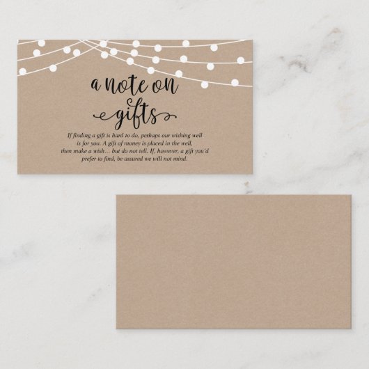 Rustic kraft string light, A note on gifts Informatiekaartje (Voorkant / Achterkant)