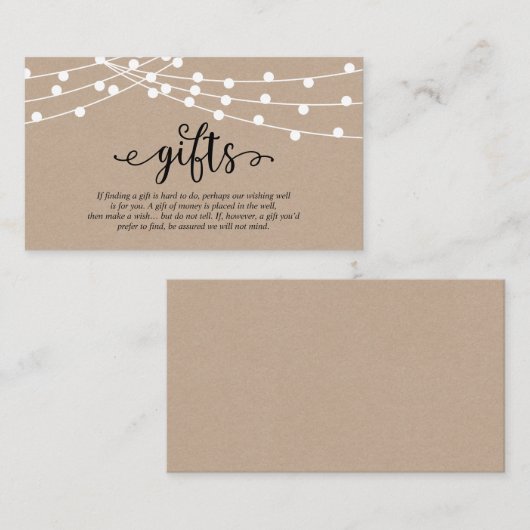 Rustic kraft string light, A note on gifts Informatiekaartje (Voorkant / Achterkant)