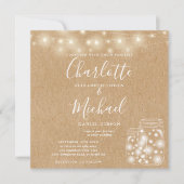 Rustic Kraft String Light Mason Jar Wedding Photo Kaart (Voorkant)