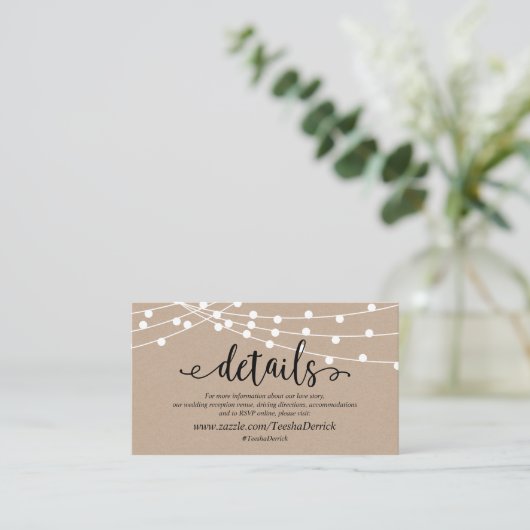 Rustic kraft string light, Wedding Details website Informatiekaartje (Staand voorkant)