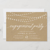 Rustic Kraft String Lights Engagement Party Kaart (Voorkant)