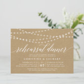 Rustic Kraft String Lights Rehearsal Dinner Kaart (Staand voorkant)