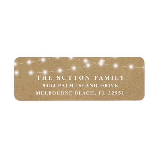Rustic Kraft String Lights Return Address Etiket (Voorkant)
