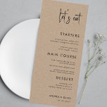 Rustic Kraft Style Laten we het simpele bruiloft v Menu<br><div class="desc">Dit rijke trouwmenu met aangepaste tekst en modern script zou een geweldige aanvulling zijn op je feest! Wijzig de tekst eenvoudig door op de optie "Deze sjabloon personaliseren" te klikken.</div>