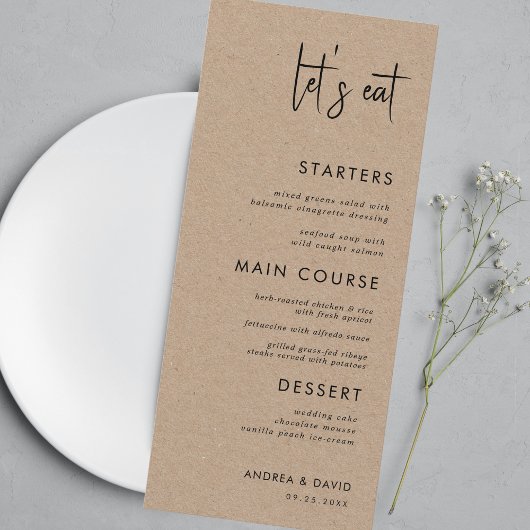 Rustic Kraft Style Laten we het simpele bruiloft v Menu