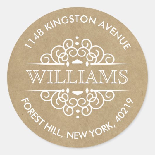 Rustic Kraft  Swirls Custom Return-adres Ronde Sticker (Voorkant)