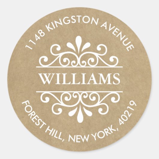 Rustic Kraft Swirls Custom Return-adres Ronde Sticker (Voorkant)