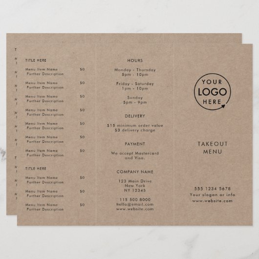 Rustic Kraft Takeout | Menu Restaurant Takeaway (Voorkant / Achterkant)