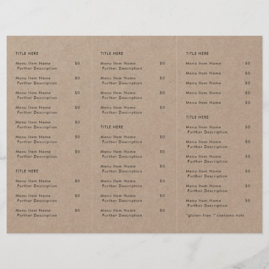 Rustic Kraft Takeout | Menu Restaurant Takeaway (Achterkant)