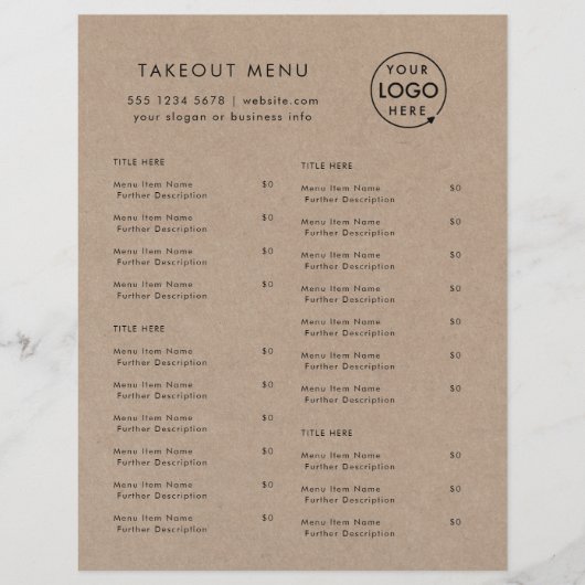 Rustic Kraft Takeout | Menu Restaurant Takeaway (Voorkant)