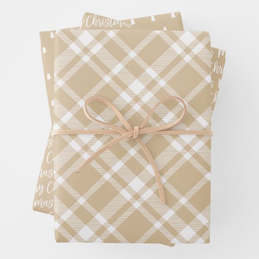 Rustic Kraft Tartan Pset Merry Kerstmis Pattern Inpakpapier Vel (In situ)