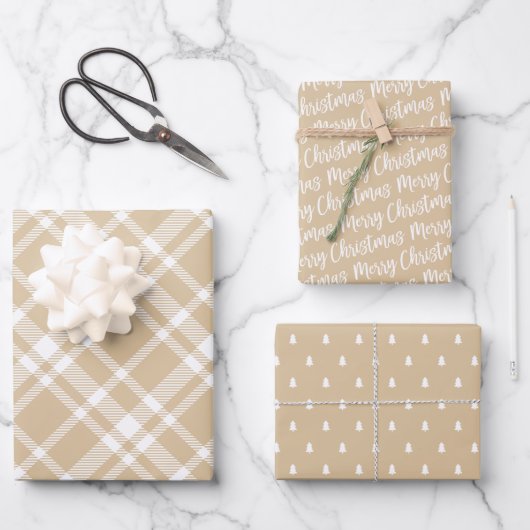 Rustic Kraft Tartan Pset Merry Kerstmis Pattern Inpakpapier Vel (Voorkant)