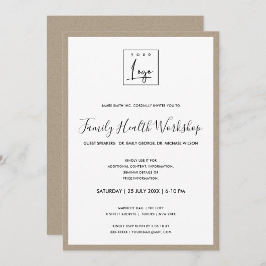 RUSTIC KRAFT TEXTURE UW LOGO WERKSHOP EVAL KAART (Voorkant / Achterkant)