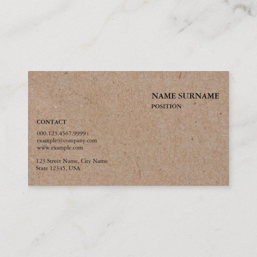Rustic Kraft-Textured Paper Minimalist Generic Visitekaartje (Achterkant)