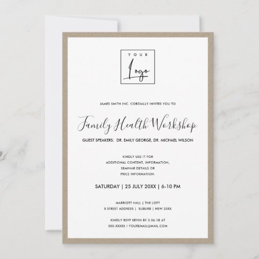 RUSTIC KRAFT TEXTUREER JE LOGO WORKSHOP EVENEMENT KAART (Voorkant)