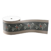 Rustic Kraft Thick Grey Center Stripe Floral 3" Grosgrain Lint (Spoel)