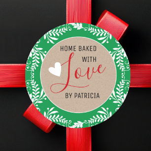 Rustic Kraft Thuis Gebakken Met Liefde Groen En Wi Ronde Sticker