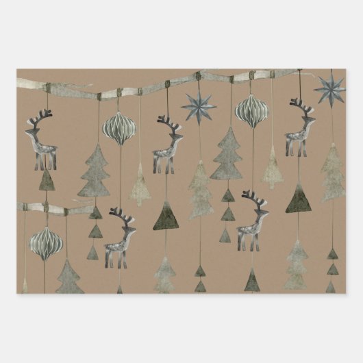Rustic Kraft Tree Branch kerstversieringen Inpakpapier Vel (Voorkant 3)
