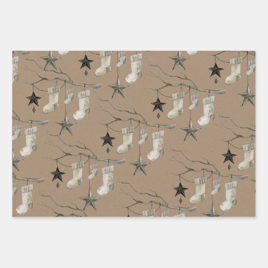 Rustic Kraft Tree Branch kerstversieringen Inpakpapier Vel (Voorkant 2)