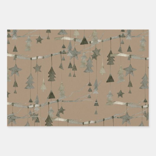 Rustic Kraft Tree Branch kerstversieringen Inpakpapier Vel (Voorkant)