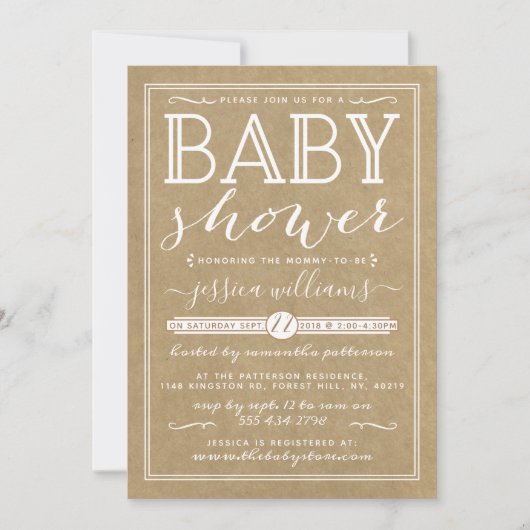 Rustic Kraft Trendy Typography Baby shower Kaart (Voorkant)