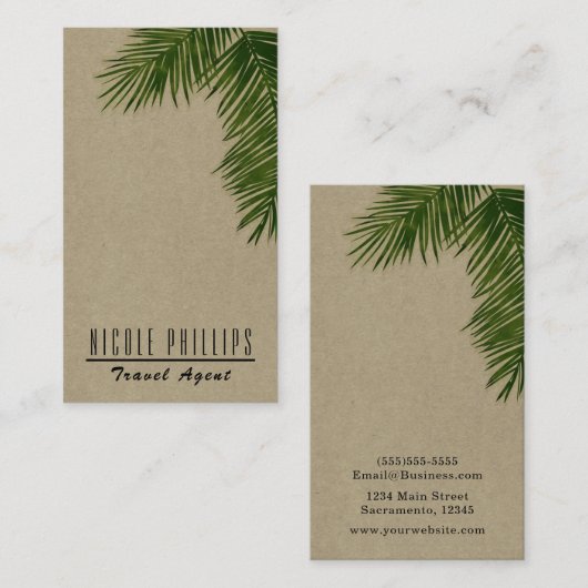 Rustic Kraft Tropical Green Palm Tree Leaf Visitekaartje (Voorkant / Achterkant)
