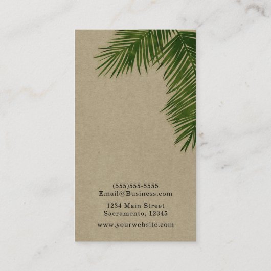 Rustic Kraft Tropical Green Palm Tree Leaf Visitekaartje (Achterkant)