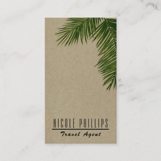 Rustic Kraft Tropical Green Palm Tree Leaf Visitekaartje (Voorkant)