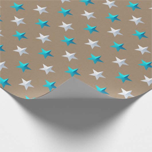 Rustic Kraft Turquoise Blauw Zilver Vakantie Cadeaupapier (Hoek)