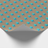 Rustic Kraft Turquoise Blue Stars Wrapping Paper Cadeaupapier (Hoek)