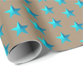 Rustic Kraft Turquoise Blue Stars Wrapping Paper Cadeaupapier (Rol Hoek)