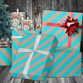 Rustic Kraft Turquoise Blue Wide Stripe Holiday Cadeaupapier