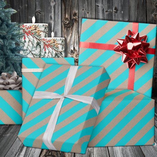 Rustic Kraft Turquoise Blue Wide Stripe Holiday Cadeaupapier
