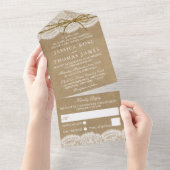 Rustic Kraft & Twine Bow Wedding All In One Uitnodiging (Afscheurbaar)