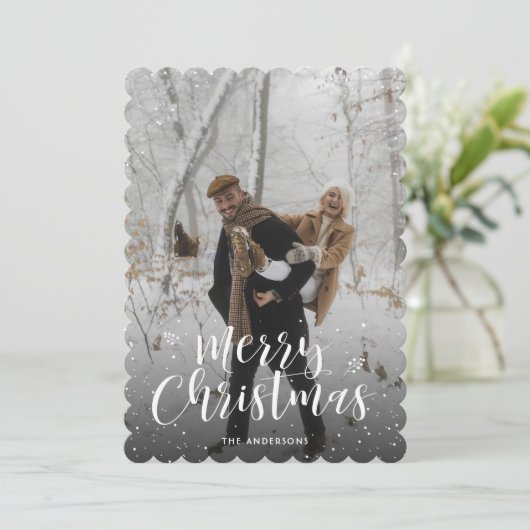 Rustic Kraft Typography Sneeuwfoto Vrolijk Kerstfe Feestdagenkaart (Staand voorkant)