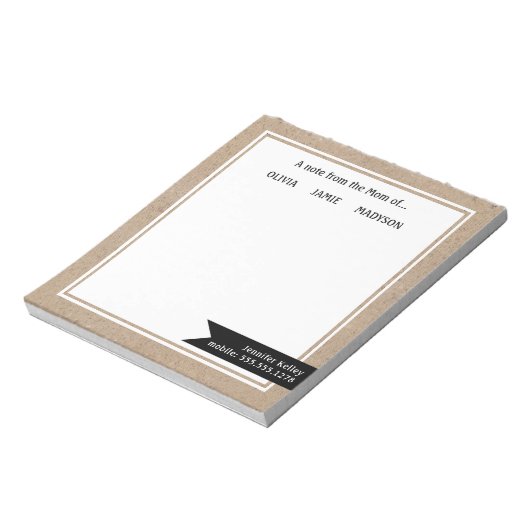 Rustic Kraft "Van de Mam van", gepersonaliseerd Notitieblok (Linkerzijde)