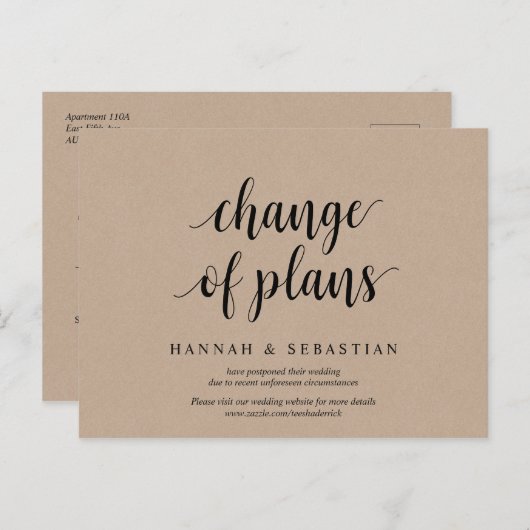 Rustic Kraft, verandering van plan, bruiloft uitge Briefkaart (Voorkant / Achterkant)