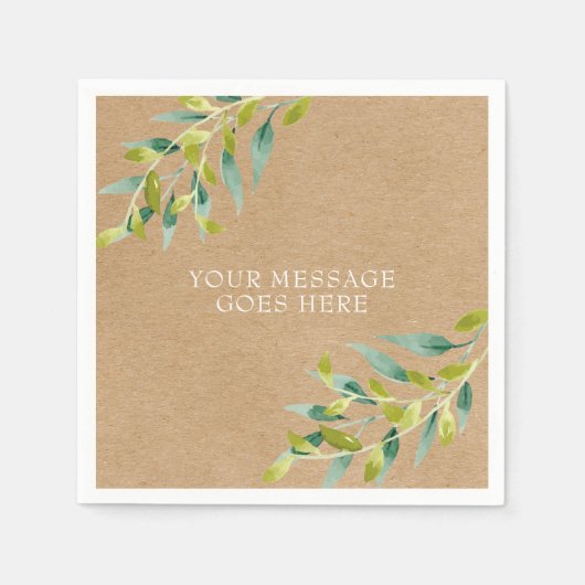 Rustic Kraft Verse Groene Gebladerte Servet (Voorkant)