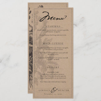 Rustic Kraft Vintage Floral Romantic Wedding Menu