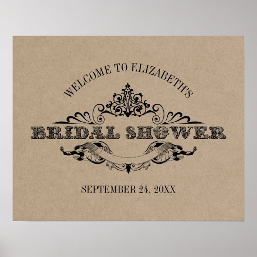 Rustic Kraft Vintage Frame Bruiloft Feest Welkom Poster (Voorkant)