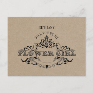 Rustic Kraft Vintage Frame Wees Mijn Bloemenmeisje Uitnodiging Briefkaart