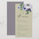 Rustic Kraft Violet Paarse Floral Leafy Menu Kaart (Voorkant / Achterkant)