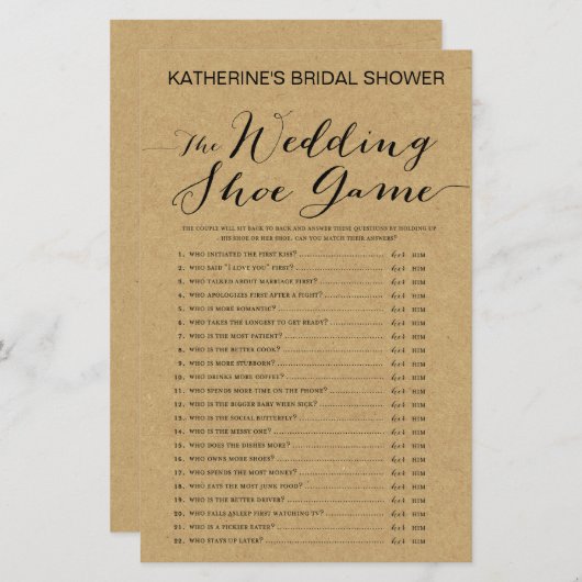 Rustic Kraft Vrijgezellenfeest Game PRINED (Voorkant / Achterkant)